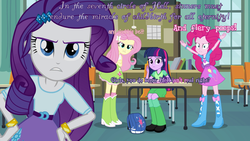 Size: 1280x720 | Tagged: safe, fluttershy, pinkie pie, rarity, twilight sparkle, equestria girls, g4, cards against equestria girls, clothes, dialogue, incomplete twilight strong