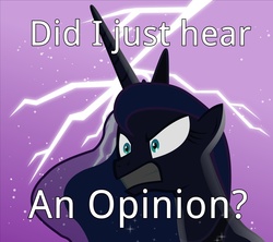 Size: 3888x3455 | Tagged: safe, edit, edited screencap, screencap, princess luna, g4, luna eclipsed, angry, cropped, opinion, reaction image, text