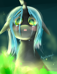 Size: 2000x2600 | Tagged: safe, artist:aquagalaxy, queen chrysalis, changeling, changeling queen, g4, crying, female, floppy ears, sad, solo