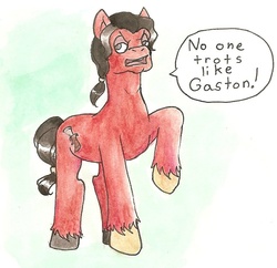 Size: 851x824 | Tagged: safe, artist:hopelessromantic721, pony, beauty and the beast, gaston legume, ponified, solo, trotting