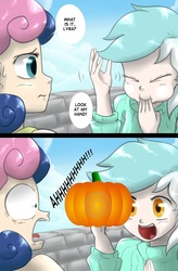 Size: 640x976 | Tagged: safe, artist:frankier77, edit, bon bon, lyra heartstrings, sweetie drops, human, g4, adventures of sonic the hedgehog, comic, hand, humanized, nostalgia critic, photoshop, pumpkin, sonic the hedgehog (series), what pumpkin?