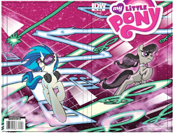 Size: 953x733 | Tagged: dead source, safe, artist:tony fleecs, idw, dj pon-3, octavia melody, vinyl scratch, g4, cover, crossover, tron