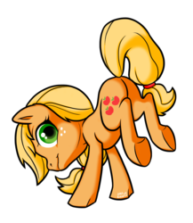 Size: 1011x1167 | Tagged: safe, artist:8-bitwatermelon, applejack, earth pony, pony, g4, bucking, female, looking back, mare, simple background, solo, transparent background, underhoof