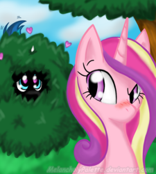 Size: 900x1000 | Tagged: safe, artist:melancholypalette, princess cadance, shining armor, g4, bush