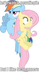 Size: 1347x2456 | Tagged: safe, fluttershy, rainbow dash, g4, image macro, pewdiepie, seananners