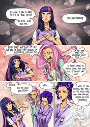 Size: 751x1063 | Tagged: safe, artist:11thinv, artist:grayscaled, fluttershy, rarity, twilight sparkle, human, g4, comic, flutterrage, humanized