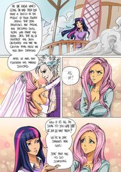Size: 751x1063 | Tagged: safe, artist:11thinv, artist:grayscaled, discord, fluttershy, twilight sparkle, g4, comic, humanized