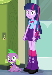 Size: 228x326 | Tagged: safe, screencap, spike, twilight sparkle, equestria girls, g4