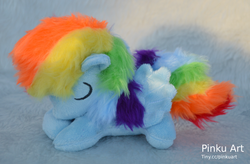 Size: 1024x670 | Tagged: safe, artist:pinkuart, rainbow dash, g4, female, filly, filly rainbow dash, irl, photo, plushie, sleeping, solo