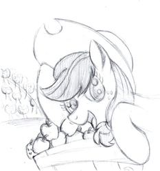 Size: 1191x1280 | Tagged: safe, artist:redink853, applejack, earth pony, pony, g4, apple, apple barrel, female, monochrome, sketch, solo