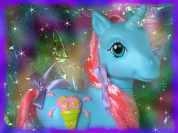 Size: 720x540 | Tagged: safe, artist:princessxena1027, pony, unicorn, g3, customized toy, ice cream, irl, photo, smiling, solo, toy