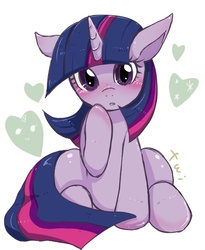 Size: 482x588 | Tagged: safe, artist:kiriya, twilight sparkle, pony, g4, blushing, cute, female, heart, looking at you, mare, pixiv, simple background, solo, twiabetes