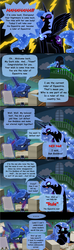 Size: 1001x3366 | Tagged: safe, artist:vavacung, nightmare moon, princess luna, comic:to love god - to love mortal, g4, comic, engrish, paperwork, ponytail, talking to herself