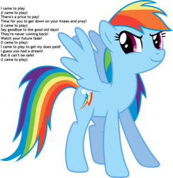 Size: 884x904 | Tagged: safe, rainbow dash, pony, g4, downstait, female, i came to play, simple background, solo, song reference, text, the miz, transparent background, vector, wwe
