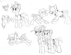 Size: 1280x989 | Tagged: safe, artist:tina-chan, bird, cloud, engineer, engineer (tf2), goggles, hat, medic, medic (tf2), monochrome, ponified, scout (tf2), sniper, sniper (tf2), soldier, soldier (tf2), team fortress 2