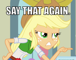 Size: 758x600 | Tagged: safe, applejack, equestria girls, g4, female, image macro, solo