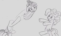 Size: 1157x690 | Tagged: safe, artist:airship-king, pinkie pie, twilight sparkle, alicorn, pony, g4, big crown thingy, detachable head, disembodied head, female, headless, mare, modular, sketch, twilight sparkle (alicorn)