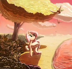 Size: 2991x2866 | Tagged: safe, artist:porkchopsammie, fluttershy, bird, g4, female, solo, tree