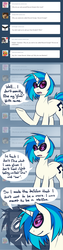 Size: 900x3598 | Tagged: safe, artist:modof10th, dj pon-3, vinyl scratch, earth pony, pony, unicorn, ask transdjpon-3, g4, ask, comic, goggles, record scrape, shadow, solo, trans vinyl, transgender, tumblr