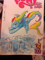 Size: 538x720 | Tagged: safe, artist:katie cook, idw, rainbow dash, pegasus, pony, friendship is magic #6, g4, female, irl, mare, photo, traditional art