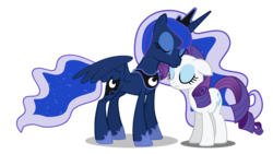 Size: 1971x1114 | Tagged: safe, artist:lunarmarex, princess luna, rarity, alicorn, pony, unicorn, g4, female, kissing, lesbian, mare, ship:rariluna, shipping, simple background, transparent background