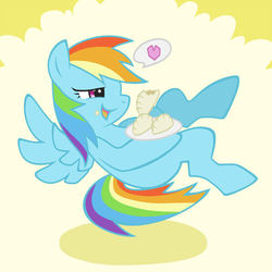 Size: 680x681 | Tagged: safe, artist:eru, rainbow dash, g4, eating, female, heart, pixiv, solo