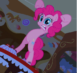 Size: 571x540 | Tagged: safe, screencap, pinkie pie, earth pony, pony, bridle gossip, g4, season 1, animated, bipedal, breathing, concave belly, cropped, female, gif, mare, solo