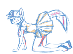 Size: 1193x872 | Tagged: safe, twilight sparkle, anthro, g4, clothes, female, skirt, solo, wip