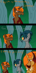 Size: 640x1300 | Tagged: safe, artist:wryte, oc, oc only, earth pony, manticore, pony, unicorn, clothes, everfree forest, newbie artist training grounds, sunglasses