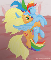 Size: 3065x3600 | Tagged: safe, artist:babileilei, applejack, rainbow dash, g4, female, lesbian, licking, ship:appledash, shipping