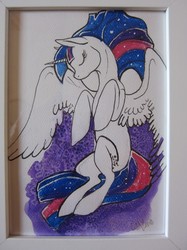 Size: 821x1095 | Tagged: safe, artist:casynuf, twilight sparkle, alicorn, pony, g4, eyes closed, female, frame, mare, photo, solo, traditional art, twilight sparkle (alicorn)