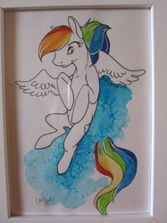 Size: 821x1095 | Tagged: safe, artist:casynuf, rainbow dash, g4, eyes closed, female, frame, photo, solo, traditional art