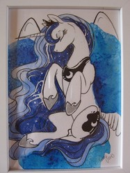 Size: 821x1095 | Tagged: safe, artist:casynuf, princess luna, g4, eyes closed, female, frame, photo, solo, traditional art