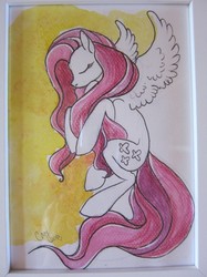 Size: 821x1095 | Tagged: safe, artist:casynuf, fluttershy, g4, eyes closed, female, frame, photo, solo, traditional art