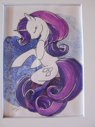 Size: 821x1095 | Tagged: safe, artist:casynuf, rarity, pony, unicorn, g4, eyes closed, female, frame, photo, solo, traditional art