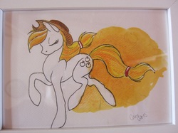 Size: 1095x821 | Tagged: safe, artist:casynuf, applejack, g4, eyes closed, female, frame, photo, solo, traditional art