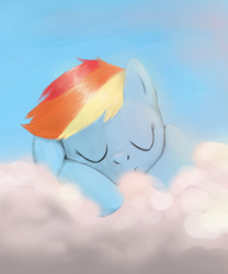 Size: 1051x1266 | Tagged: safe, artist:anticular, rainbow dash, pegasus, pony, g4, cloud, female, mare, sleeping, solo