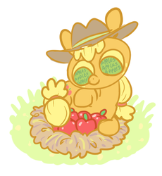 Size: 373x405 | Tagged: safe, artist:askloveletters, applejack, g4, apple, female, nest, solo, that pony sure does love apples