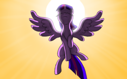 Size: 1280x800 | Tagged: safe, artist:nadnerbd, twilight sparkle, alicorn, pony, g4, backlighting, female, flying, mare, solo, sun, twilight sparkle (alicorn)