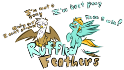 Size: 800x453 | Tagged: safe, artist:cider, gilda, lightning dust, griffon, pegasus, pony, g4, duo, duo female, female, gildust, mare, ruffled feathers, simple background, transparent background, tumblr