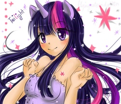 Size: 2450x2100 | Tagged: safe, artist:monicherrie, twilight sparkle, human, g4, boobie mark, eared humanization, female, horn, horned humanization, humanized, solo