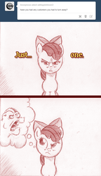 Size: 792x1377 | Tagged: safe, artist:jaxonian, apple bloom, bulk biceps, earth pony, pony, ask fapplebloom, g4, ask, comic, explicit source, female, implied prostitution, monochrome, solo