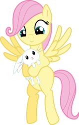 Size: 6000x9434 | Tagged: safe, artist:mactavish1996, artist:magfen, angel bunny, fluttershy, pony, g4, absurd resolution, bipedal, cute, female, filly, flying, holding, hug, mare, shyabetes, simple background, smiling, spread wings, transparent background, vector, wings, younger
