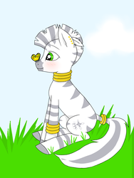 Size: 768x1024 | Tagged: safe, artist:sashikuchan, oc, oc only, butterfly, zebra, blushing, grass, solo