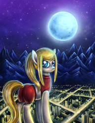 Size: 850x1104 | Tagged: safe, artist:munadrake, pony, metroid, moon, nintendo, ponified, samus aran, solo