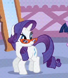 Size: 401x460 | Tagged: safe, edit, edited screencap, screencap, rarity, twilight sparkle, pony, unicorn, g4, suited for success, animated, cropped, earthquake, female, glasses, hopping, pronking, solo focus, vibrating