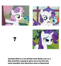 Size: 743x799 | Tagged: safe, rarity, sweetie belle, g4, comparison, filly, text, theory