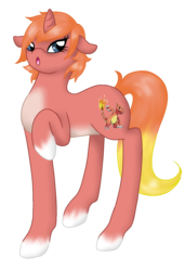 Size: 836x1224 | Tagged: safe, artist:mondlichtkatze, charmeleon, pony, unicorn, horn, pokémon, ponified, raised hoof, simple background, solo, transparent background