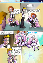 Size: 743x1076 | Tagged: safe, artist:shieltar, princess celestia, oc, oc:grace harmony, human, comic:birth of equestria, g4, cewestia, comic, crying, cute, cutelestia, dialogue, filly