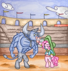 Size: 851x883 | Tagged: safe, artist:shadowcross, iron will, pinkie pie, pony, g4, bipedal, crossover, hat, looney tunes